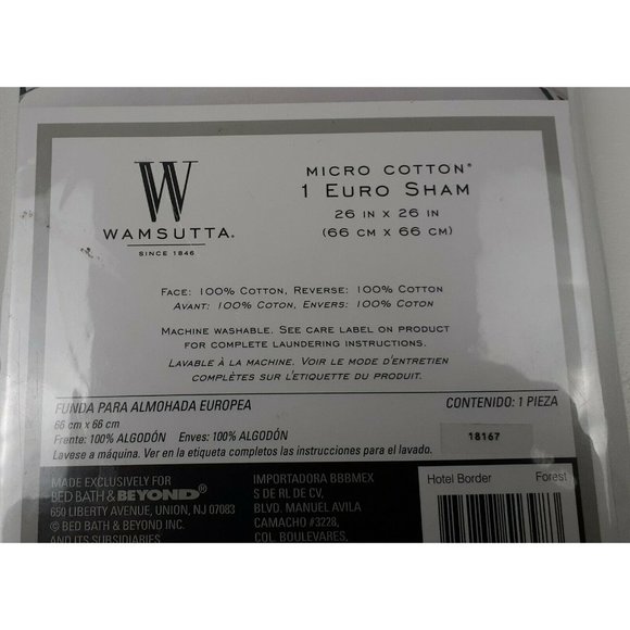 Wamsutta Hotel Border Micro Cotton Sham 26"x26" Euro in White/Forest Green - Picture 3 of 3